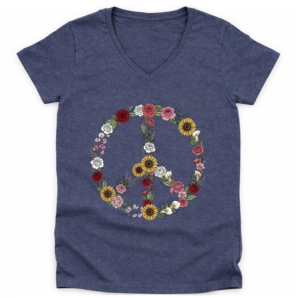 Peace Love Flowers Lady V-neck