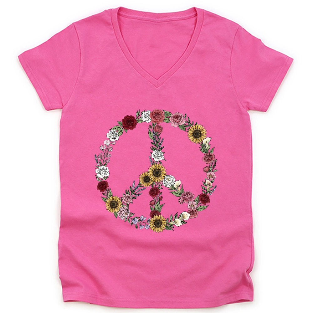 Peace Love Flowers Lady V-neck