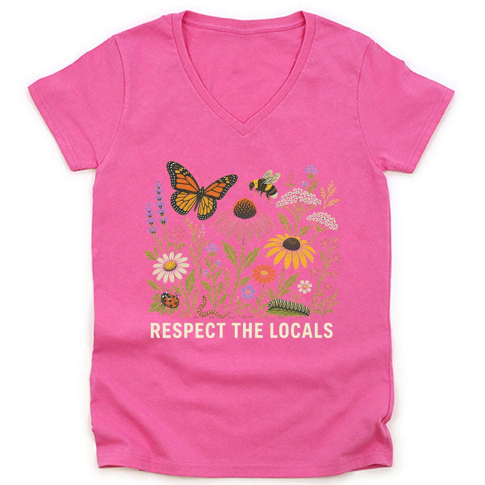 Respect the Locals – Pollinator & Wildflower Garden Lady V-neck