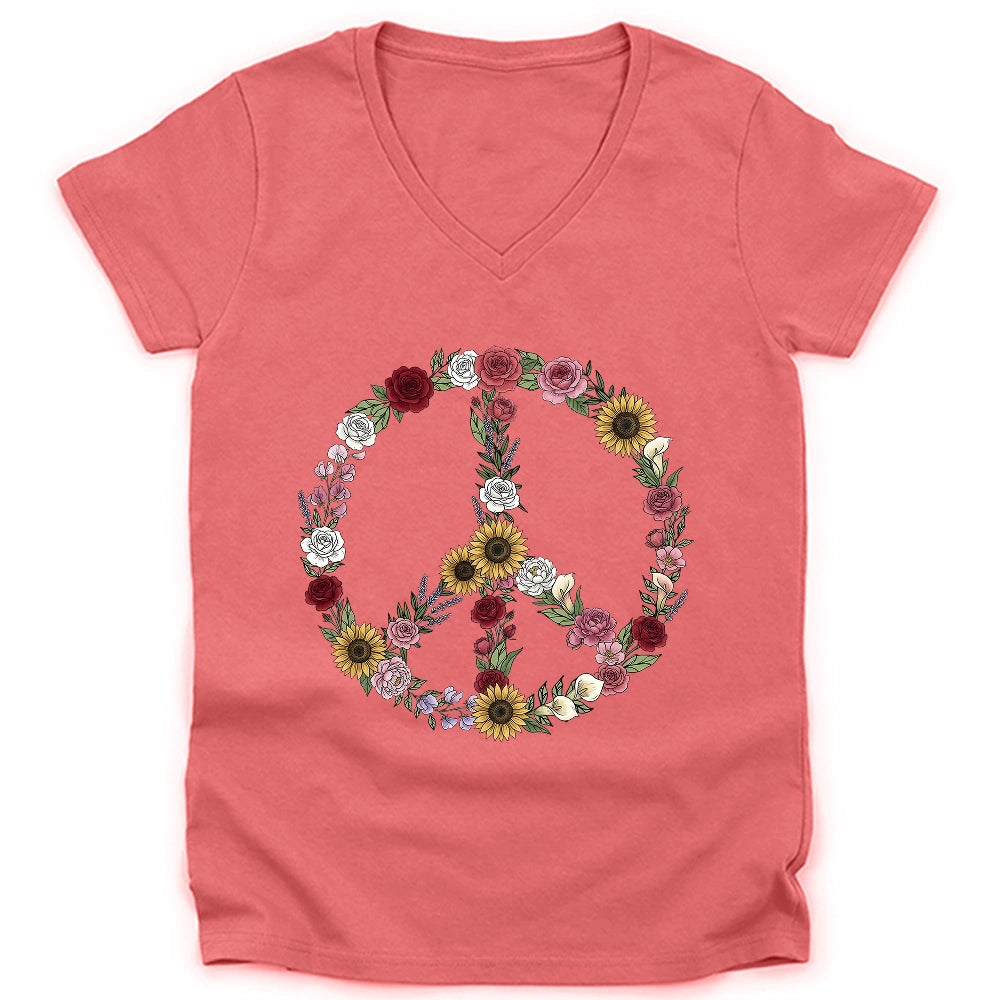 Peace Love Flowers Lady V-neck
