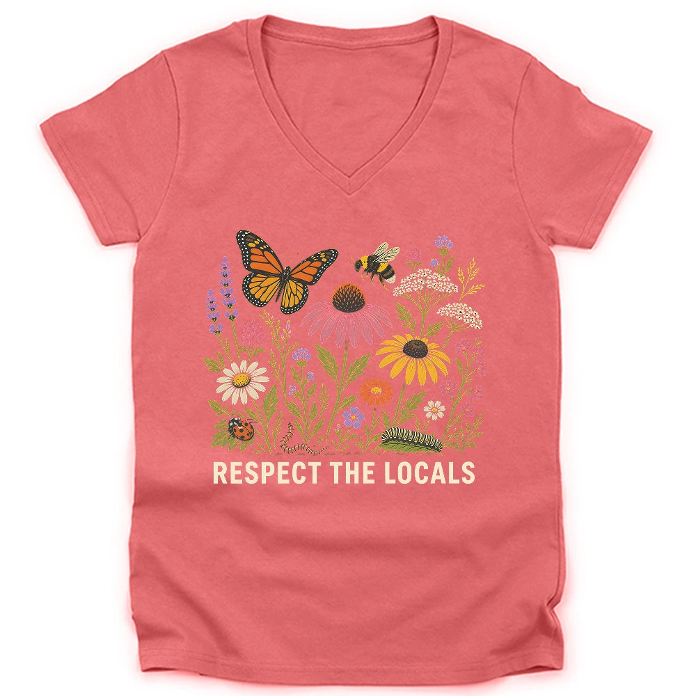 Respect the Locals – Pollinator & Wildflower Garden Lady V-neck