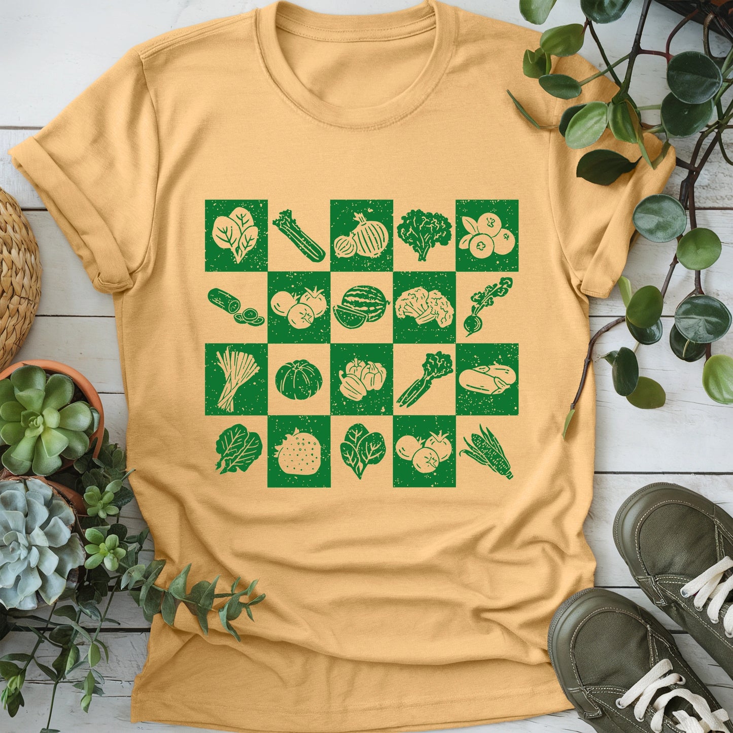 Checkered Vegetables T-Shirt