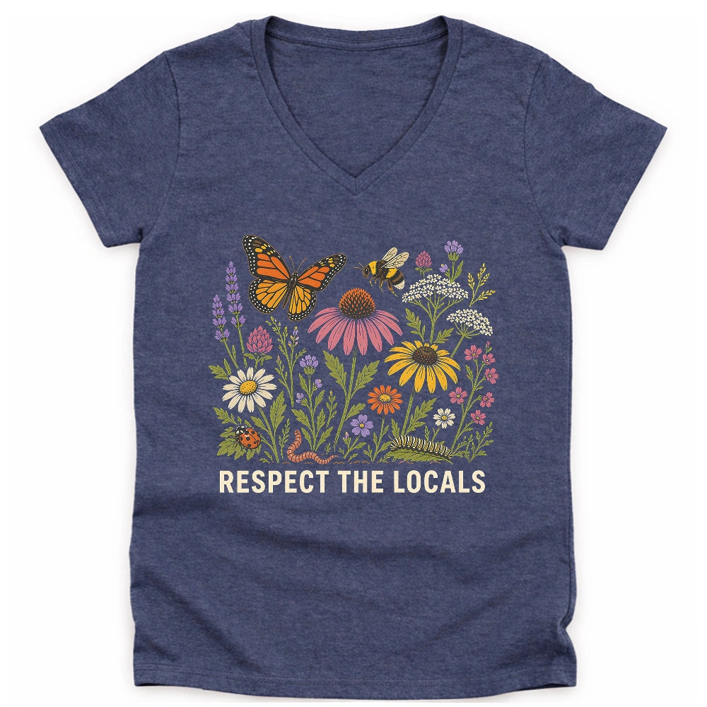 Respect the Locals – Pollinator & Wildflower Garden Lady V-neck
