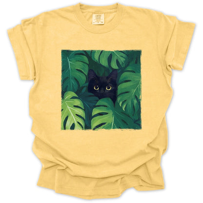 Black Cat In Monstera T-Shirt