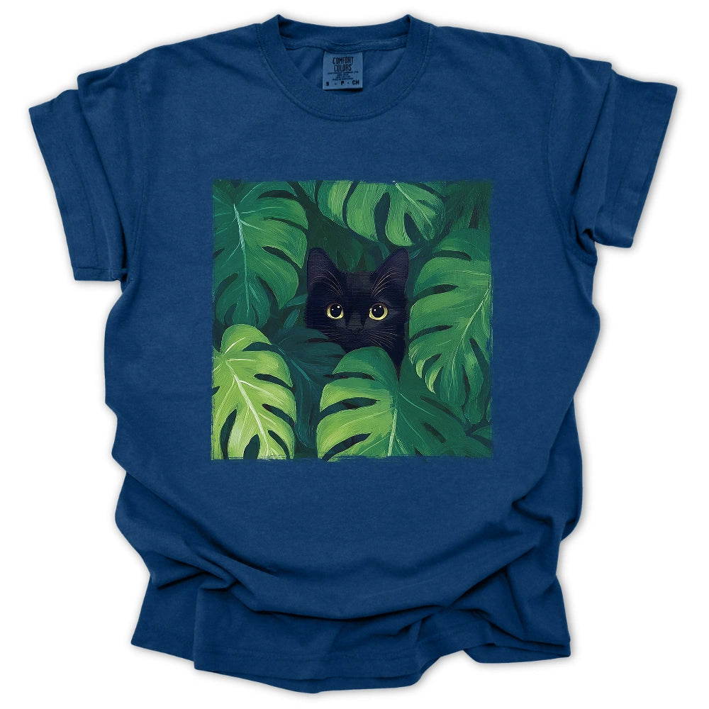 Black Cat In Monstera T-Shirt