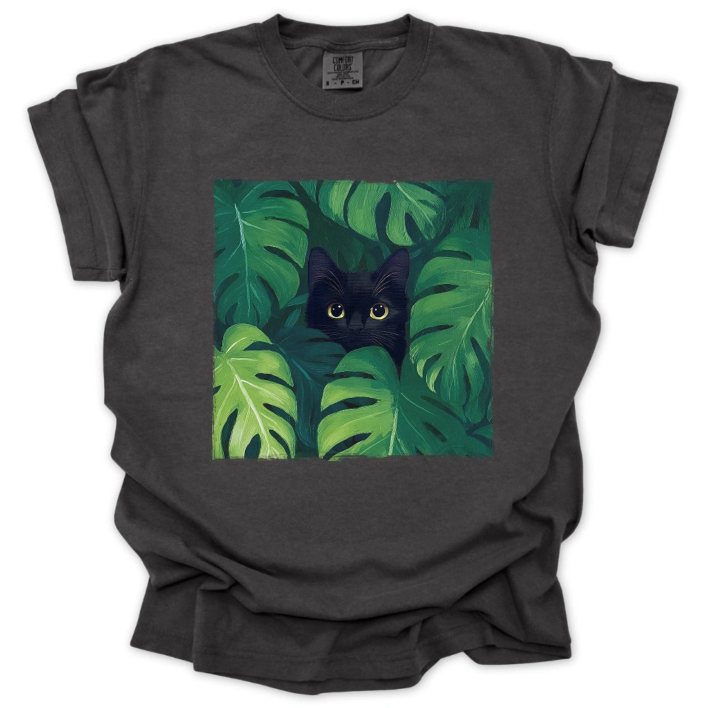 Black Cat In Monstera T-Shirt