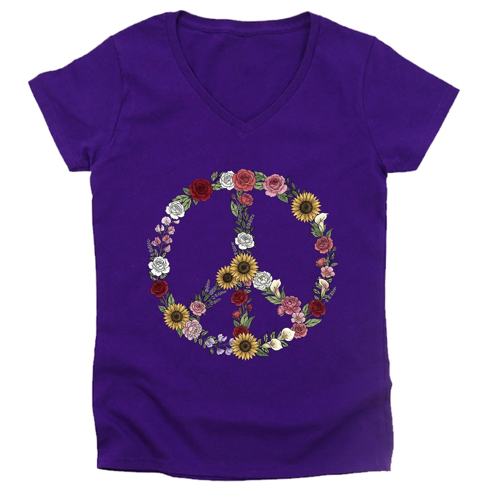 Peace Love Flowers Lady V-neck