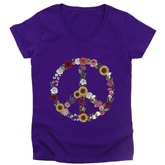 Peace Love Flowers Lady V-neck