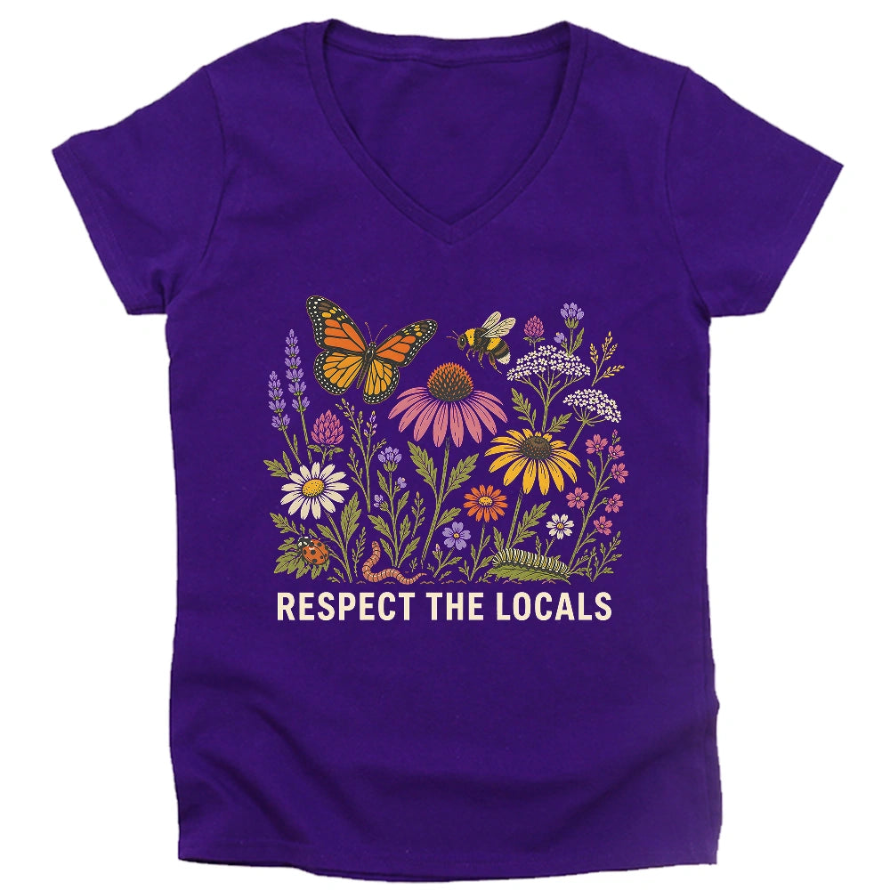 Respect the Locals – Pollinator & Wildflower Garden Lady V-neck