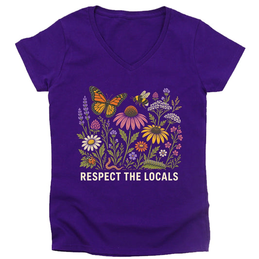 Respect the Locals – Pollinator & Wildflower Garden Lady V-neck