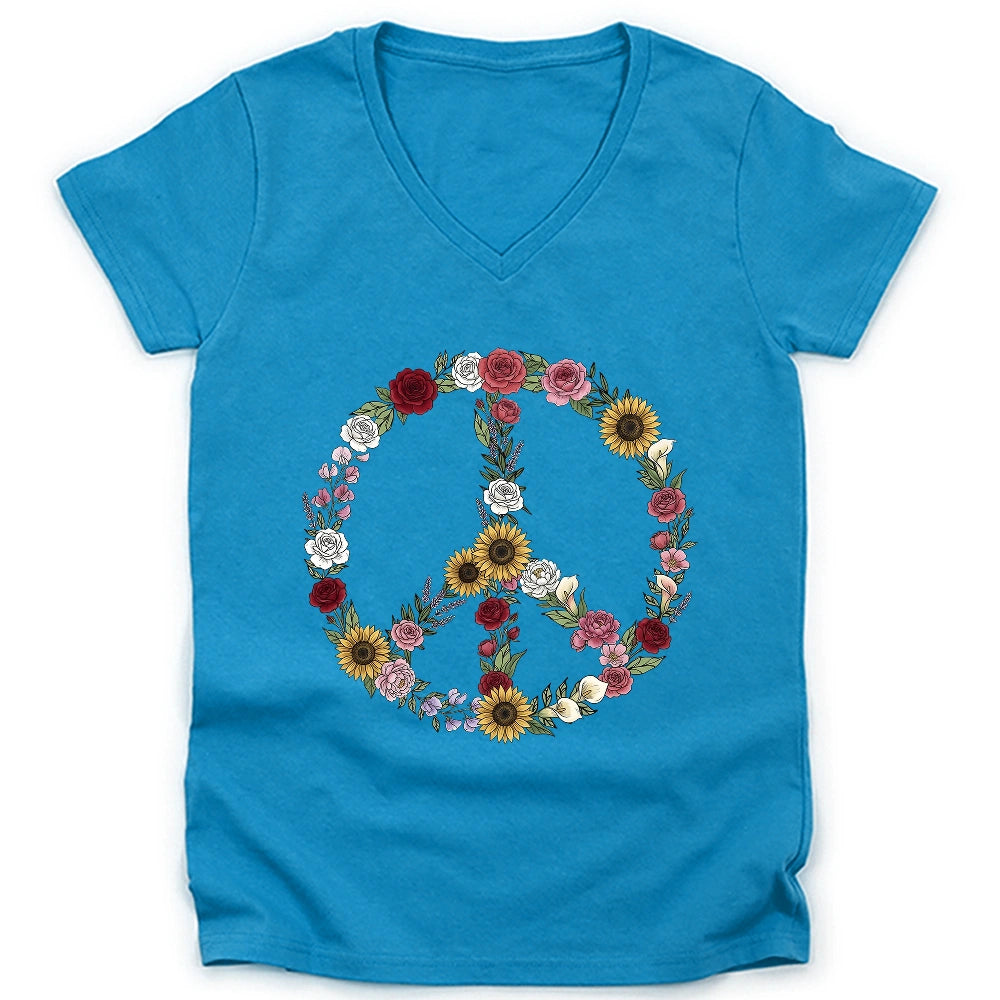 Peace Love Flowers Lady V-neck