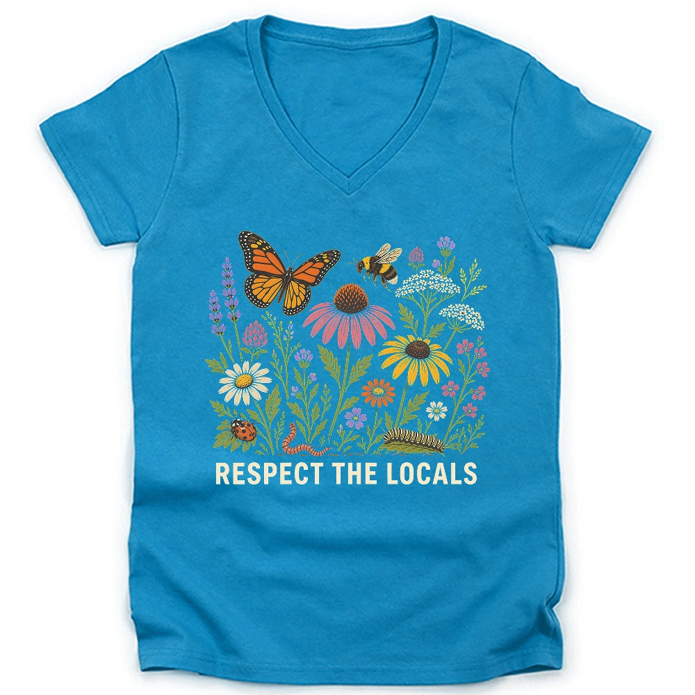 Respect the Locals – Pollinator & Wildflower Garden Lady V-neck