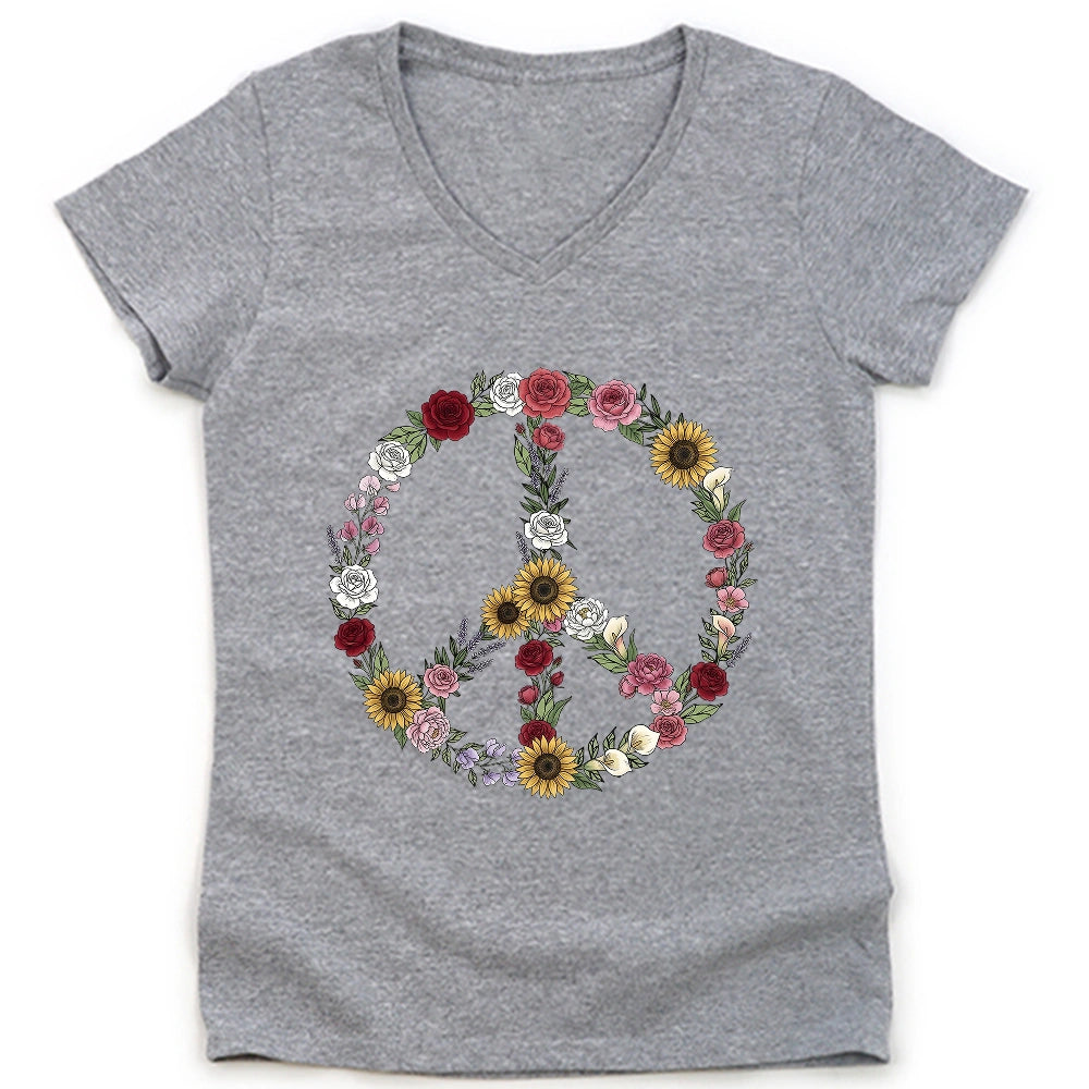 Peace Love Flowers Lady V-neck