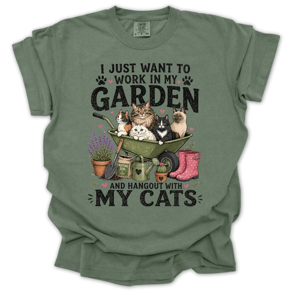 I Just Want To Work In My Garden And Hang Out With My Cats T-shirt