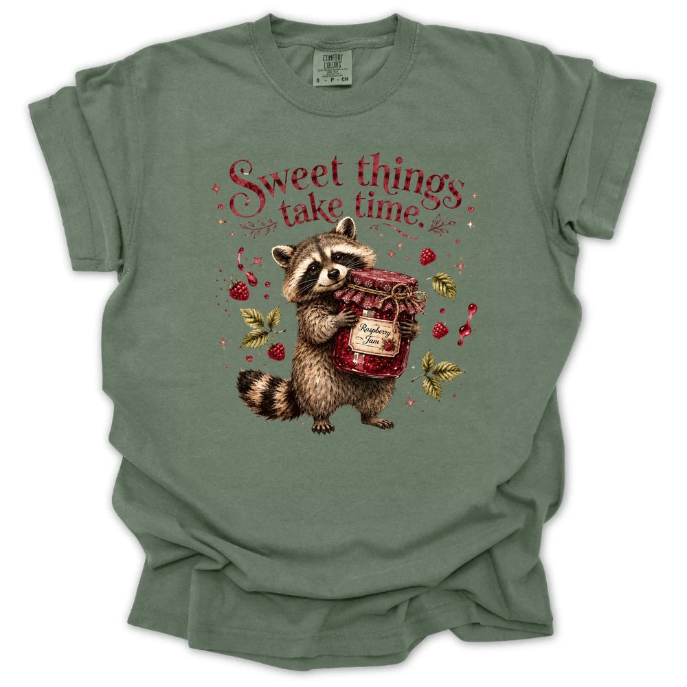 Sweet Things Take Time Jam Raccoon T-shirt
