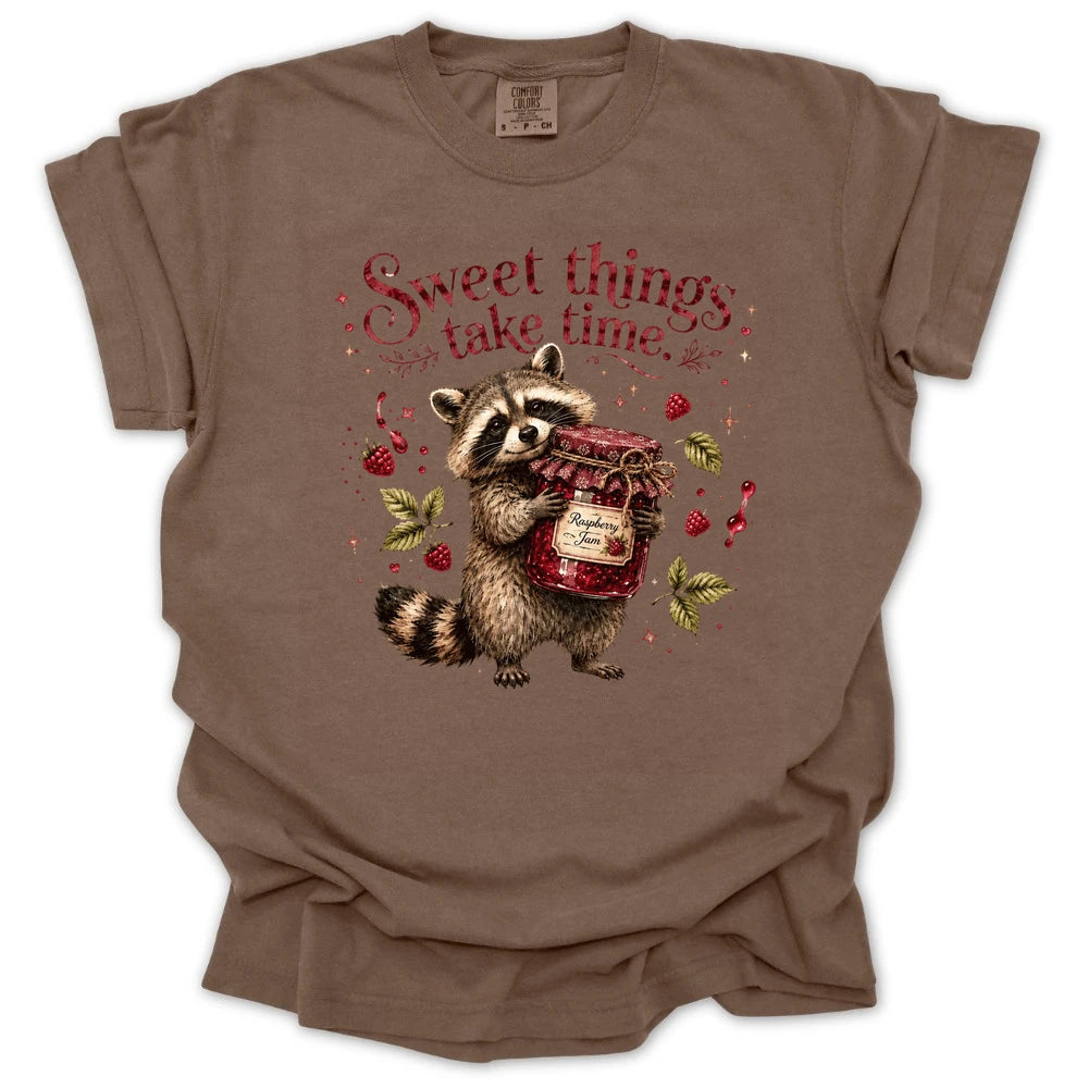 Sweet Things Take Time Jam Raccoon T-shirt