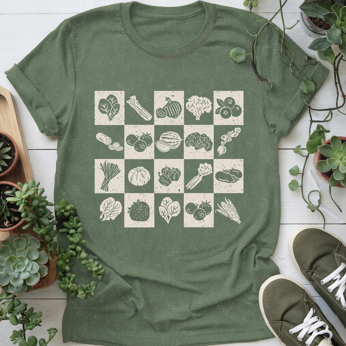 Checkered Vegetables T-Shirt