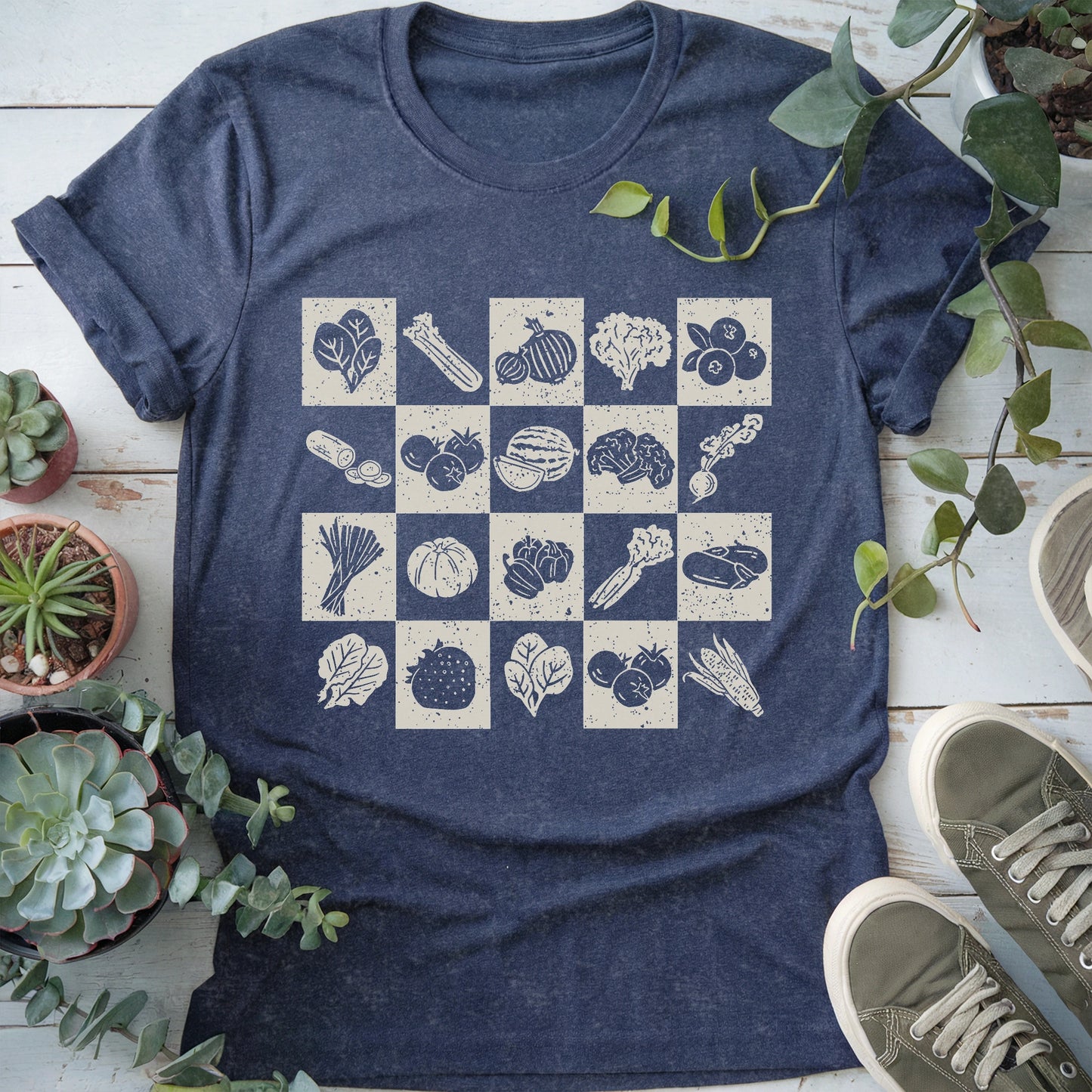 Checkered Vegetables T-Shirt