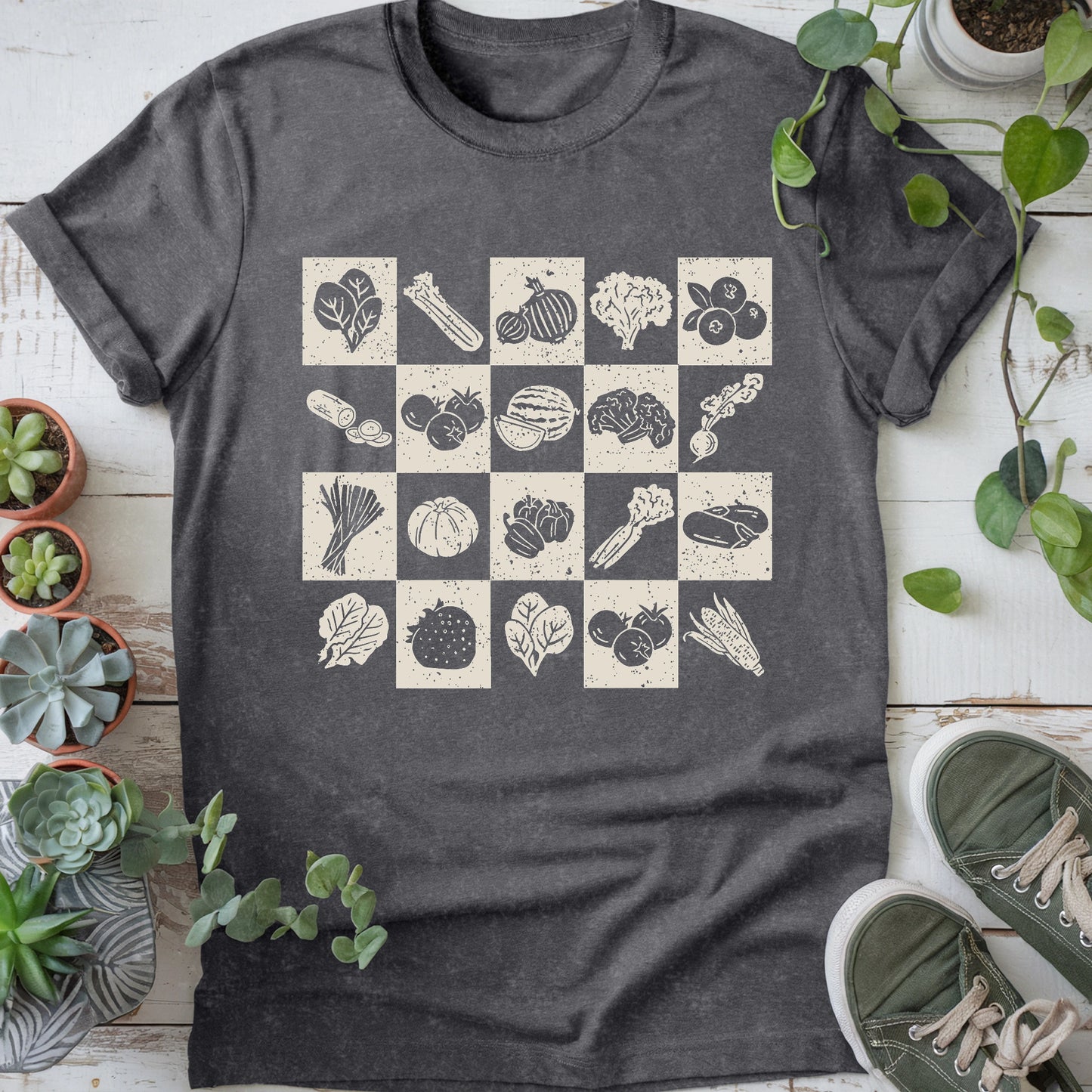 Checkered Vegetables T-Shirt